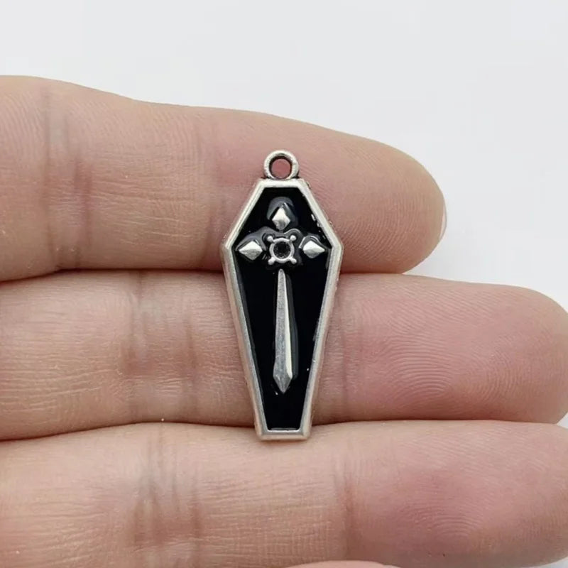 10Pcs Gothic Black Enamel Alloy Charms Mixed Vintage Heart Cross Skull Coffin Metal Pendants For DIY Earrings Bracelet Keychain