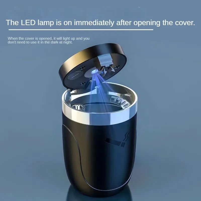 Car Ashtray Multi Functional Metal Inner Liner with LED Lights Press to Open Lid Creative Car Ashtray Car Accessories