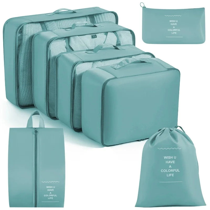 Travel Organizer Set 7/8/9/ Pcs Packing Cubes Suitcase Storage Bags Portable Luggage Tidy Pouch for Clothes & Shoes Folding