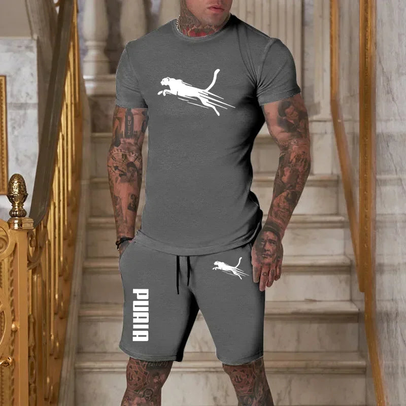 Latest hot selling Fashion and Casual Summer Outdoor Sports Set Men's Breathable T-shirt and Shorts Casual Fashion Two-piece Set