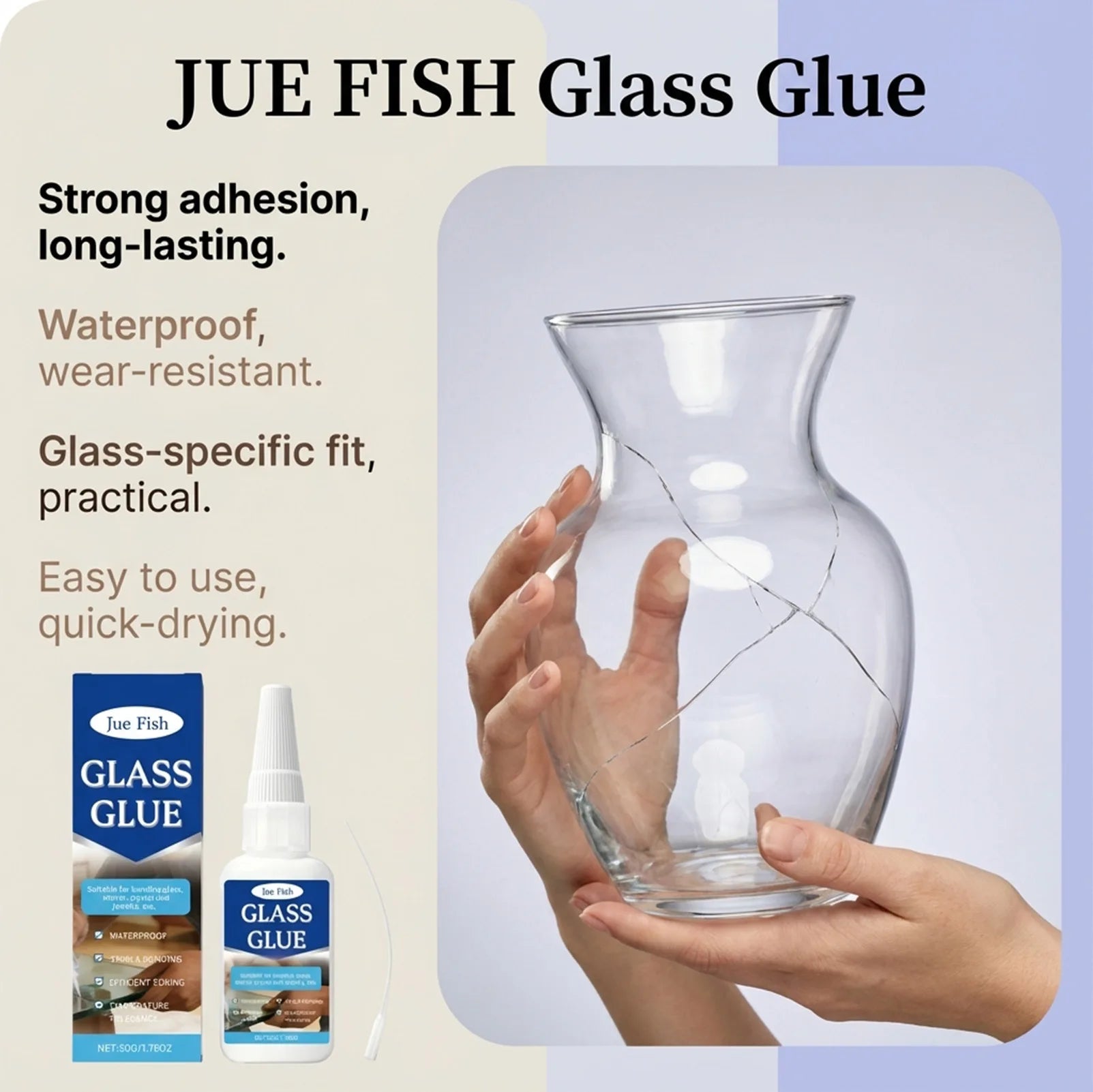 Fast-Drying Glass Adhesive - High Strength Clear Multi-Material Glue for Secure, Long-Lasting & Universal Natural Bonding