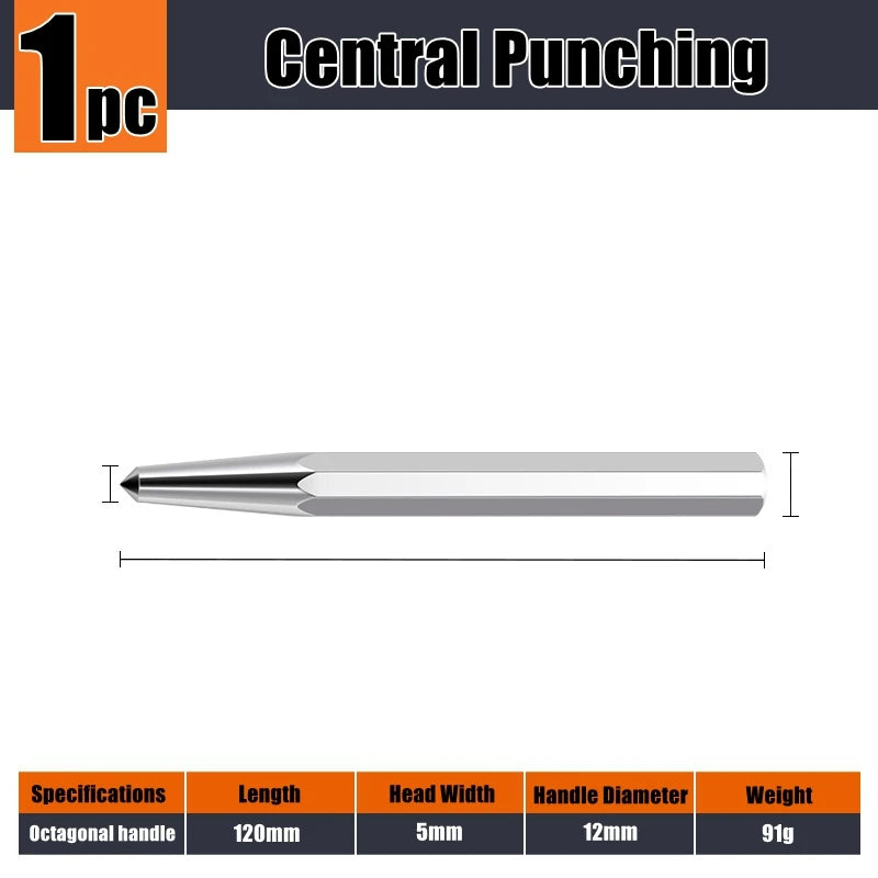 High Hardness Center Punch Non-slip Handle Tapered Punch Point Punch Locator Metal Drill Mark Center Punch Fitter's Chisel Punch