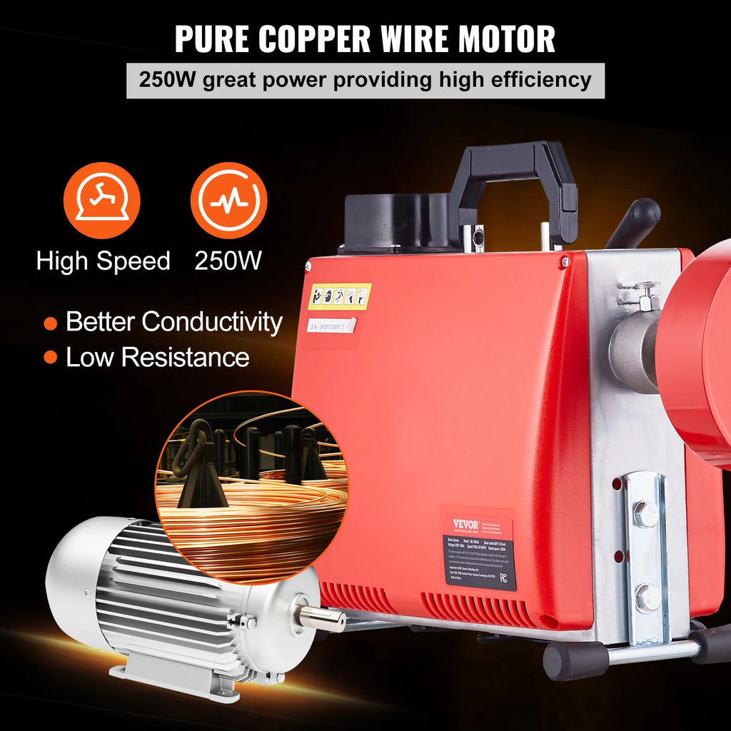 SucceBuy Drain Cleaner Machine 250W Electric Sewer Snake Auger Manual Feed with 7 Cutters 2 Steel Cables CW/CCW Control for Home