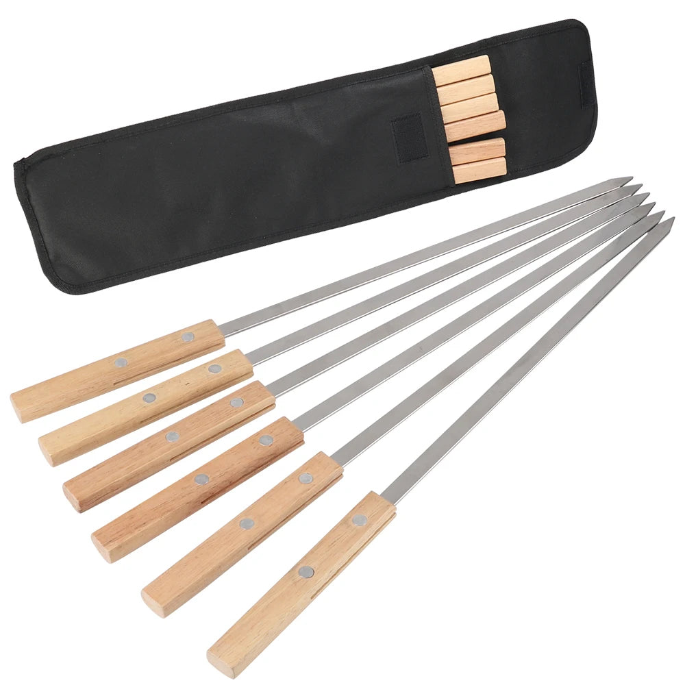 BBQ Skewers 340 Stainless Steel BBQ Long Skewers Outdoor BBQ Tools 6Pcs Professional Grilling BBQ Skewer