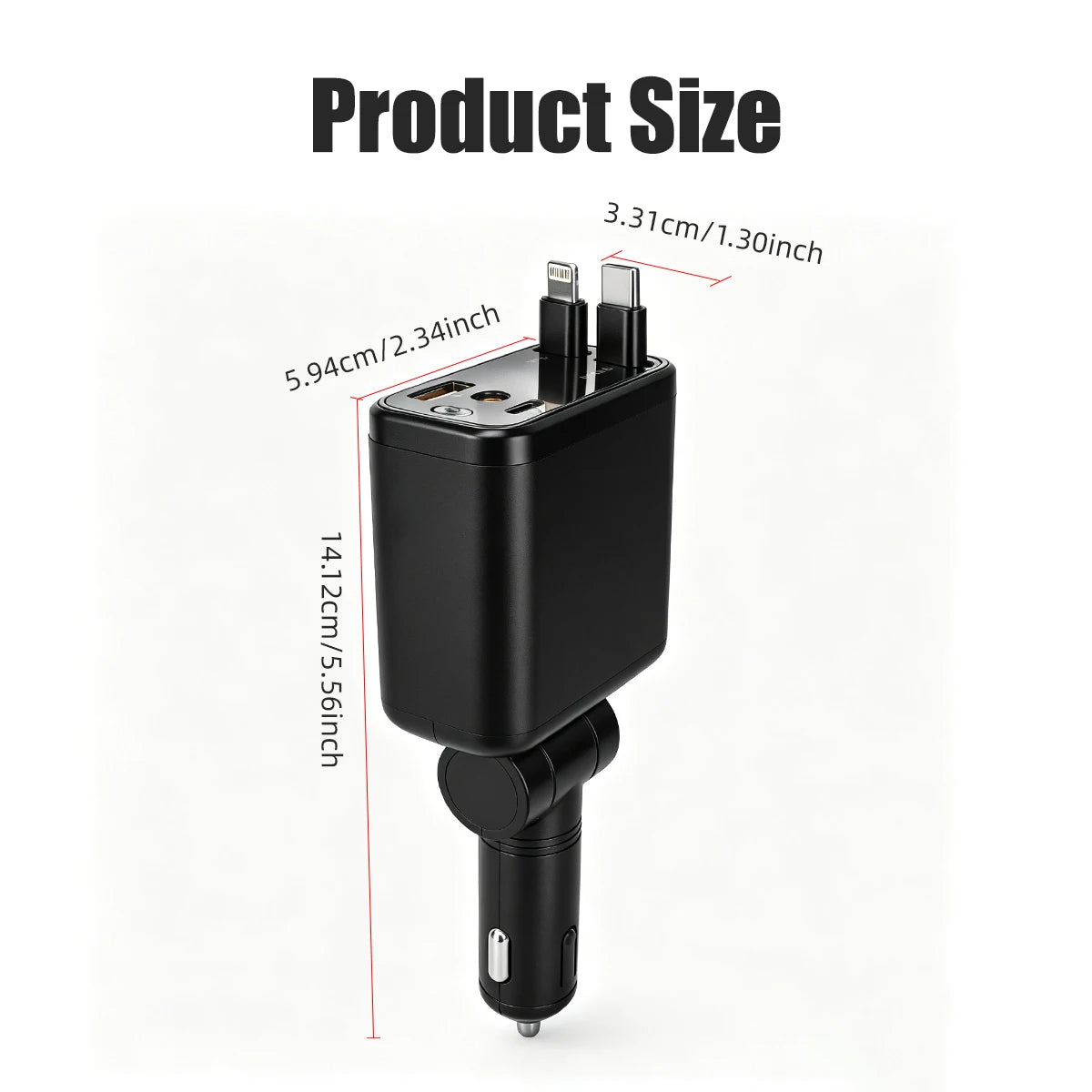 4in1 Retractable Car Charger with Red Roof Starlight USB Cable Fast Charger Cigarette Lighter Adapter For iPhone Huawei Samsung