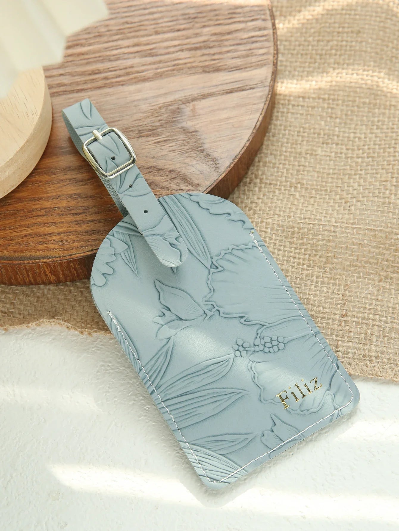 1PC Custom Name Luggage Tag for Suitcases with Carving Flower Patterns Personalized Vegan Leather Tag With Privacy Name Card