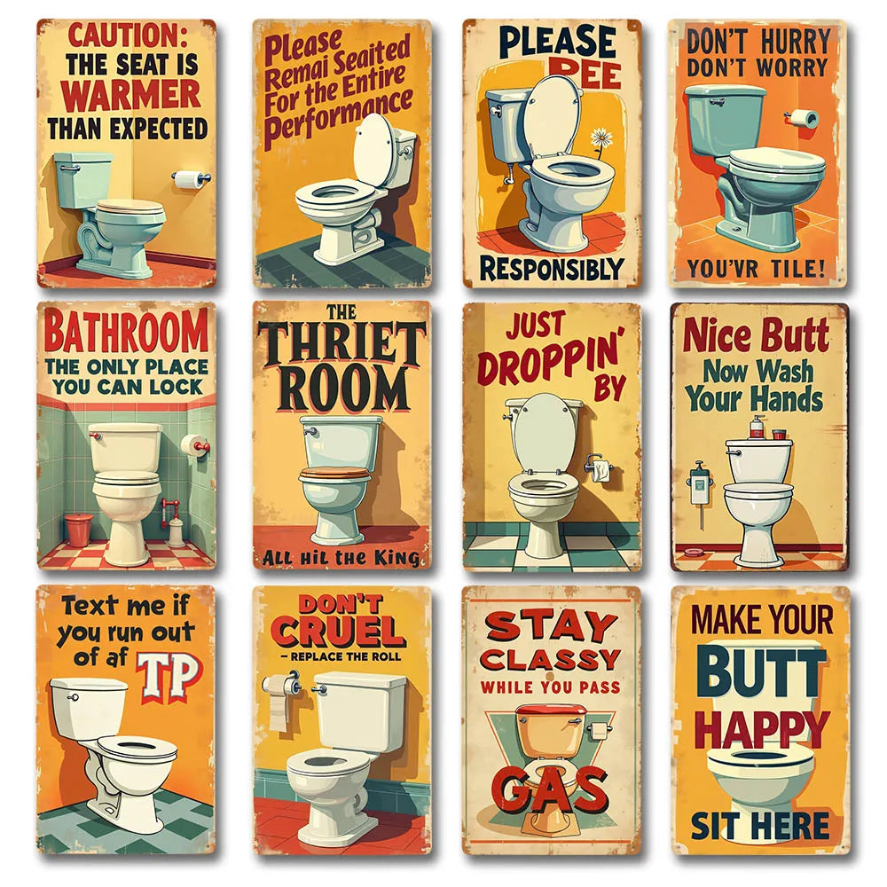 Retro Metal Tin Bathroom Signs Wall Decor for Home Restroom Vintage Toilet Humor Art Unique Gift Ideas