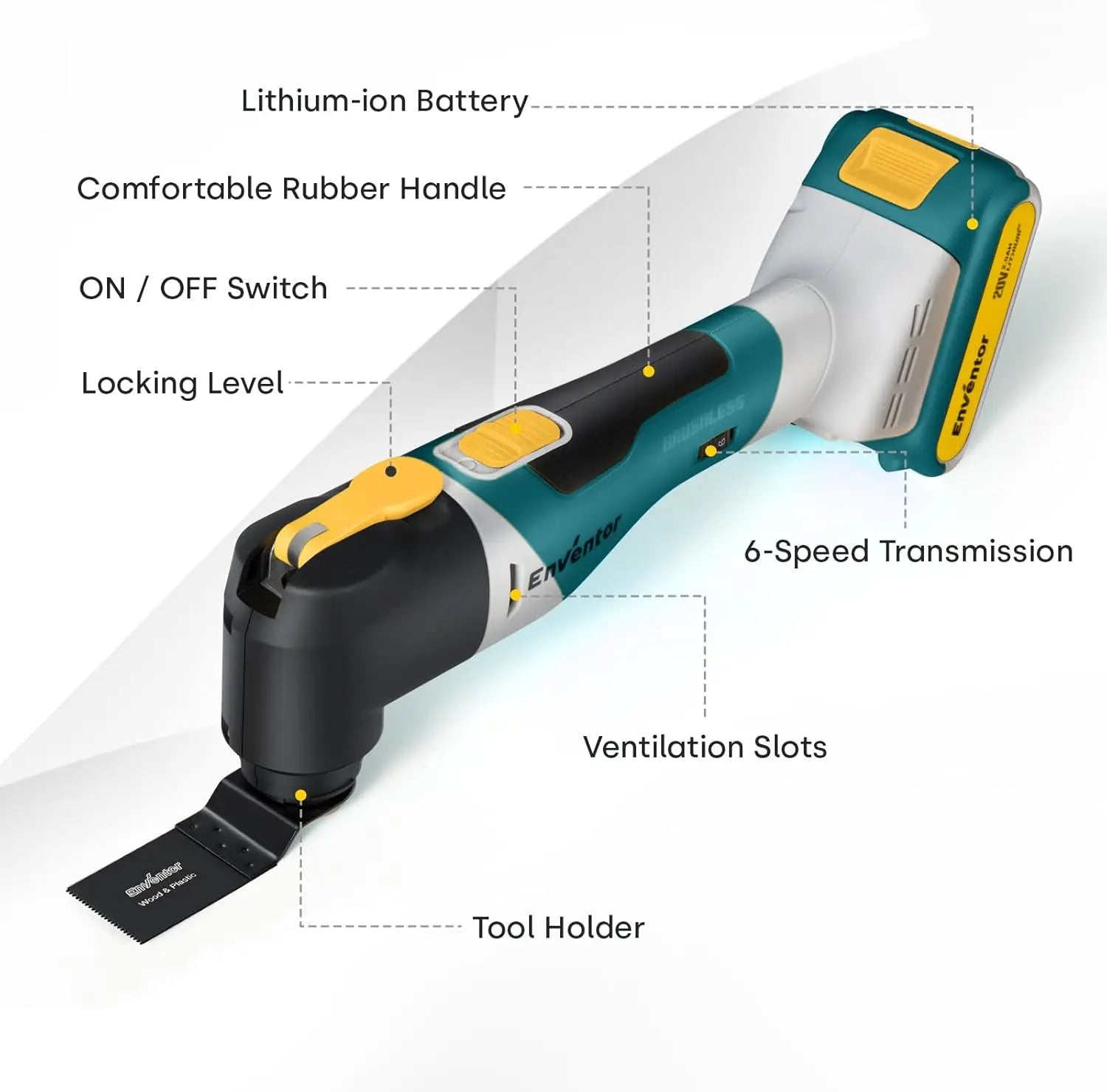 Enventor 20V Cordless Oscillating Multi Tool, Brushless Oscillating Saw with 28PCS Accessories, Fast Charger, 6 Variable Speeds, 4° Oscillation Angle for Scraping, Sanding