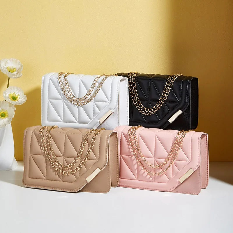 Solid color triangular diamond grid embroidered small square bag, crossbody bag, fashionable and versatile single shoulder bag