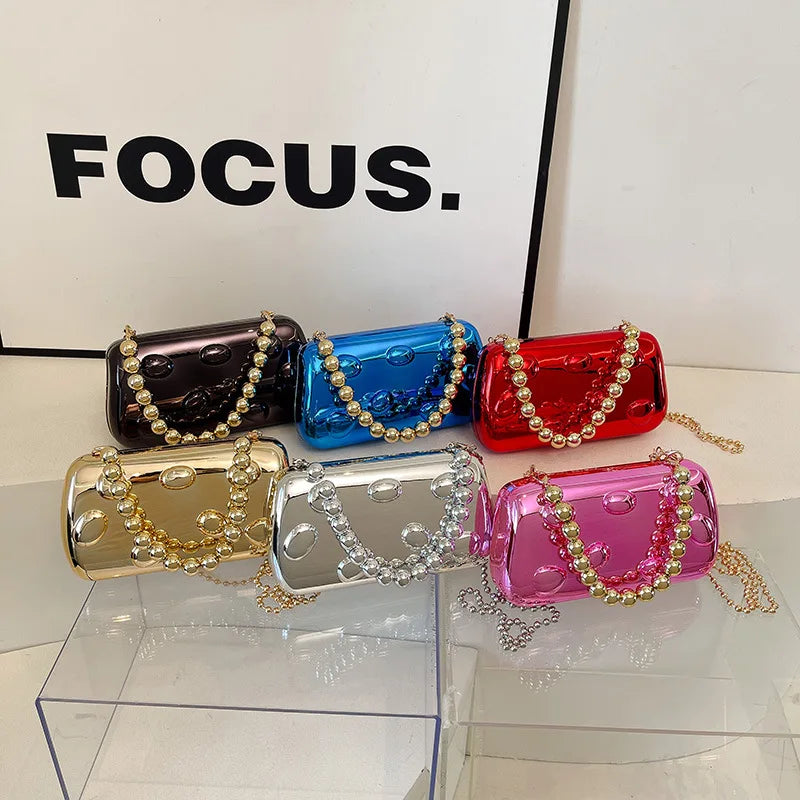 Personalized acrylic egg box bag 2026 new fashion glossy dinner bag women's beaded handbag