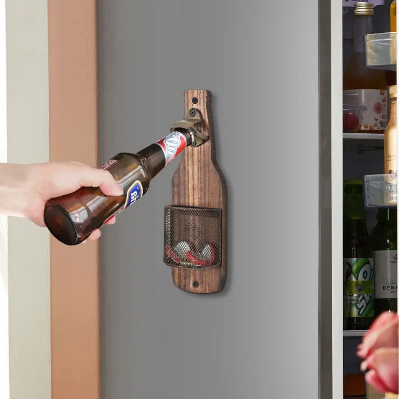 Wall mounted bottle opener creative beer screwdriver kitchen bar decoration wall mounted bottle opener bottle cap storage basket