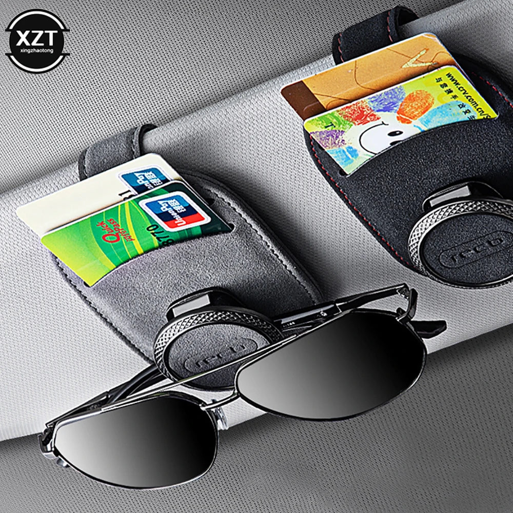 Car Sun Visor Organizer Multi-Pocket Leather Sunglasses Holder Storage Card Holder Card IC Glasses Clip Sunshade Bag Car-Storage