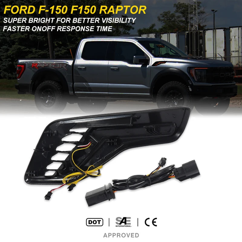 iJDM Front Fender Hood Side Marker for Ford F-150 F150 Raptor Pickup Truck Amber Turn Signal Light White Driving Light