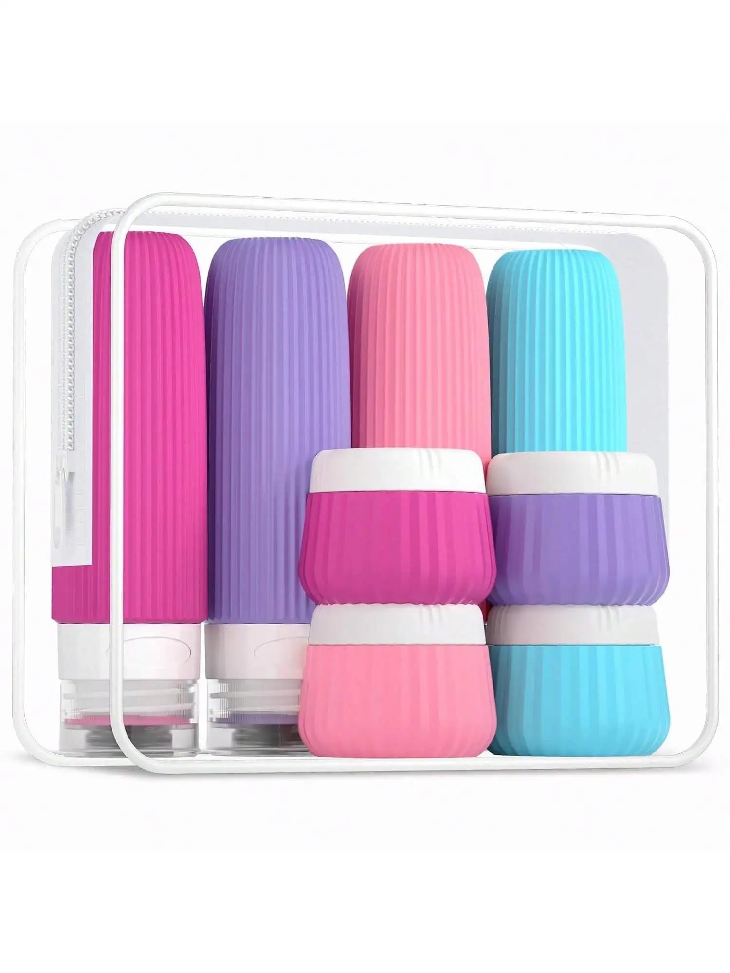 Travel Toiletry Bottles 【8Pcs】Set, 3 Ounces (about 85 Grams), Travel Toiletry Containers, Leak-Proof Squeezable Silicone Travel Essential Cream Jars. 【Travel】Seasonal and 【Ship and Plane】Travel Essentials