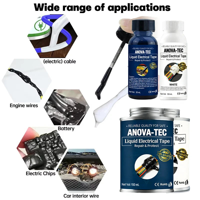 15-300mL Liquid Electrical Tape Insulation Waterproof Repair Fix Line Glue Wires Cables Home House Coat Seal Protect Connector