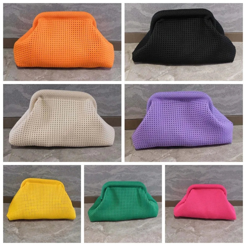 Durable Polyester Summer Beach Clutch Bag Elastic Soft Hollow Out Pouch Large Capacity Breathable Small Crochet Handbag Spring