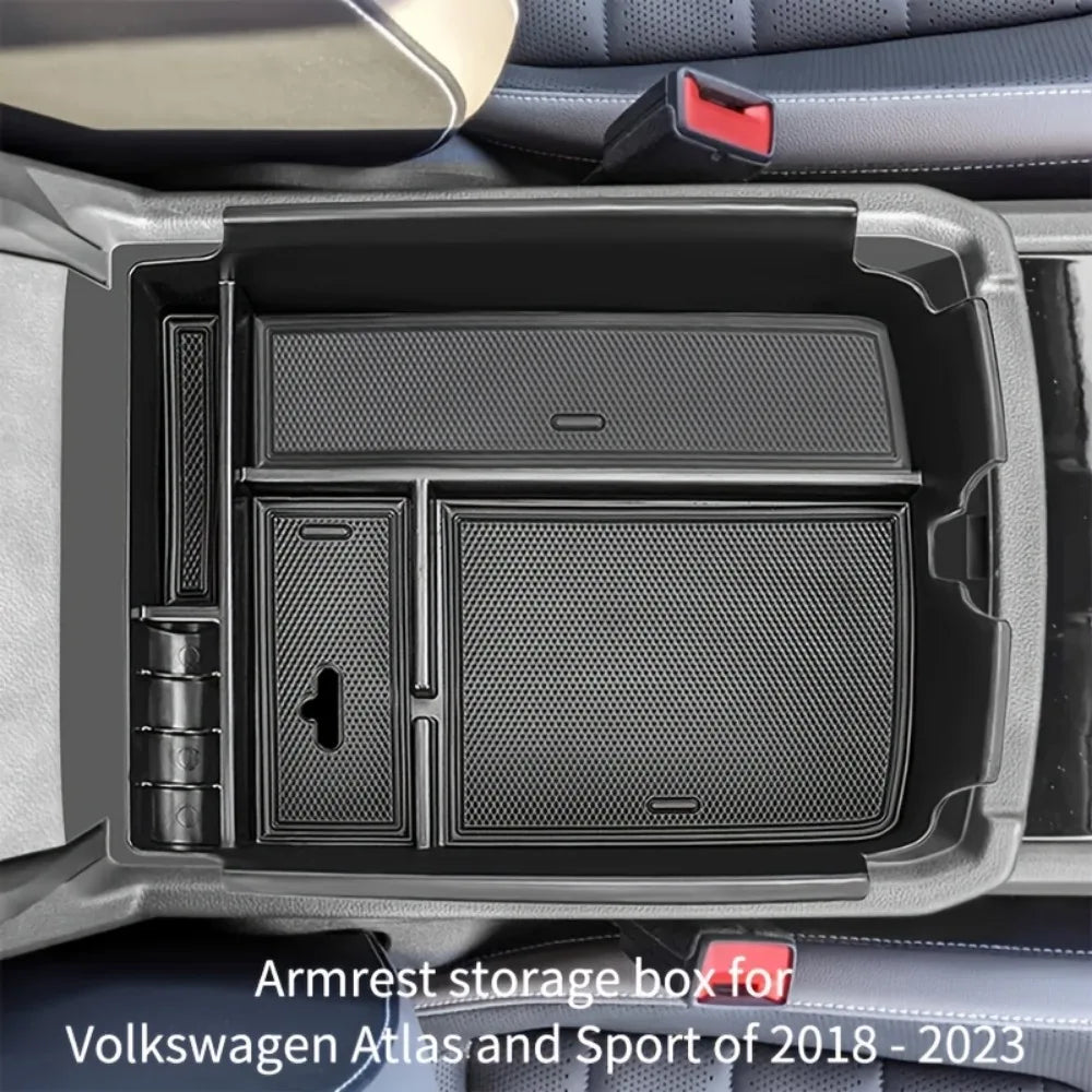 Car Central Armrest Box Storage Box For Volkswagen Atlas Cross Sport 2018-2023 Black Armrest Storage Box Tray Holder Accessories