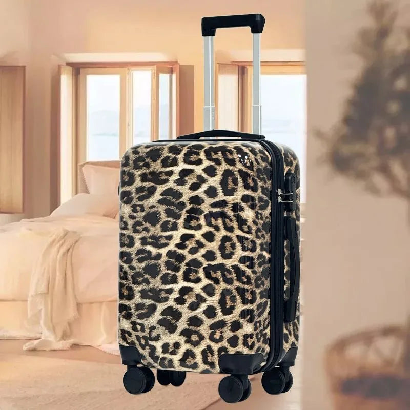 Women's Leopard Print Luggage 20 Inch - Silent Spinner Wheels Trolley Case, Fierce Animal Pattern Carry On Suitcase for Ladies