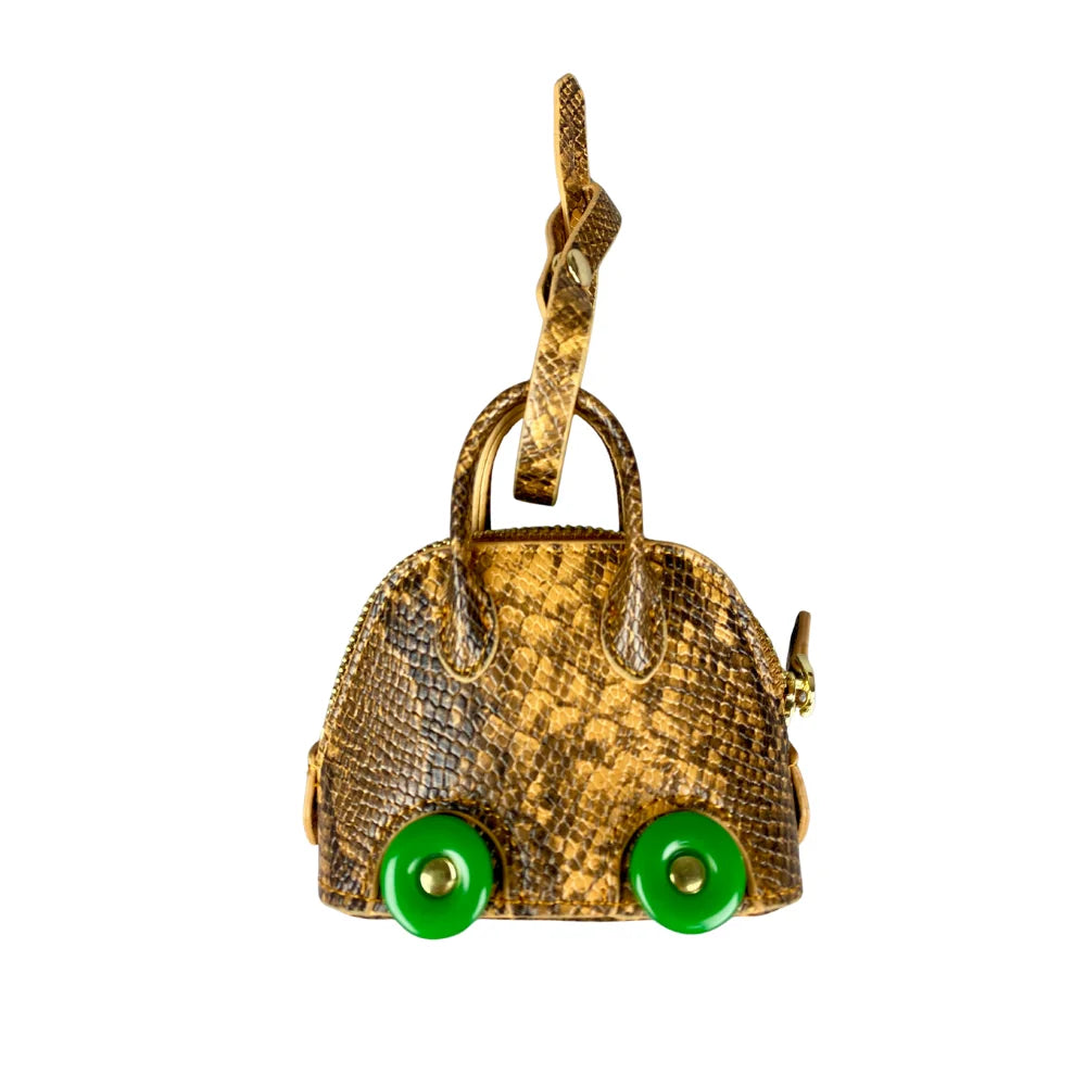 Leather Snake-Embossed Mini Bag-Earphones & Lipstick Pouch with Contrast Color Wheels-PU Leather-Bag Charm-Ideal Gift For Women