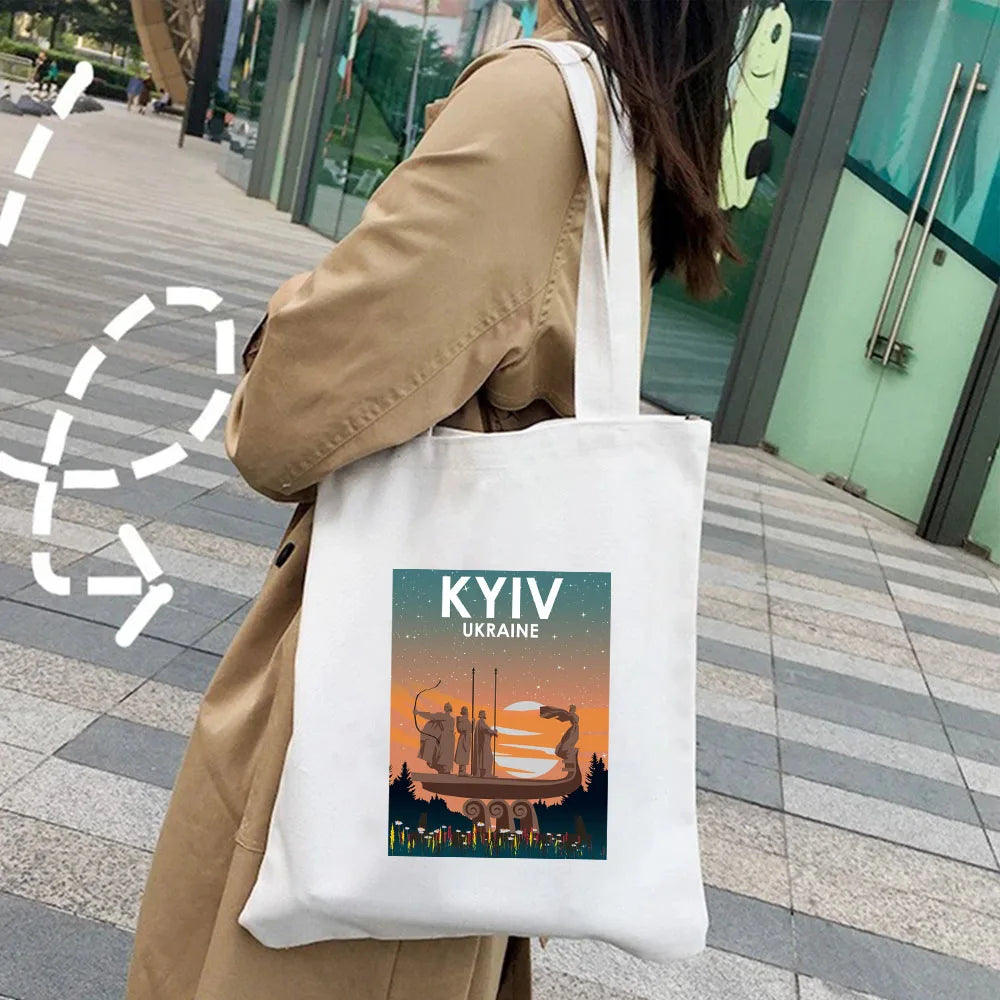 Kyiv Ukraine Milan Rio De Janeiro San Diego Santorini Greece Sydney Tokyo Women Canvas Shoulder Cotton Tote Bag Shopping Handbag