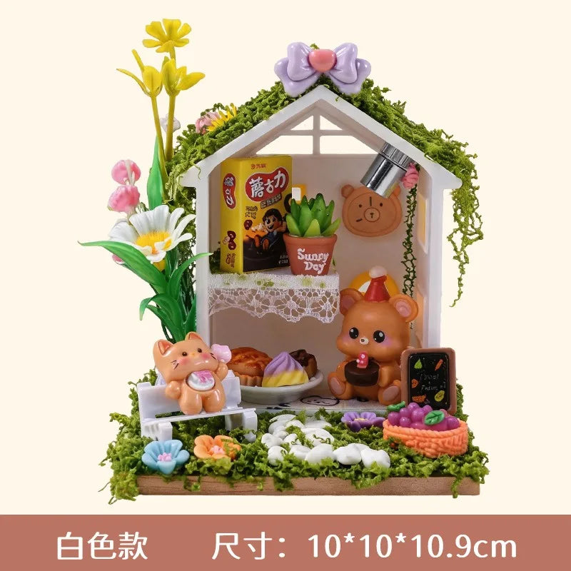 Kawaii Fairy House Craft Kit with LED Lights DIY Miniature Scene 3D Assembly Craft Model for Shelf Decor Christmas Birthday Gift