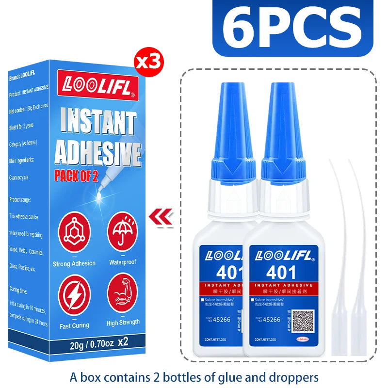 20ml, strong transparent 401 adhesive, rubber repair, multifunctional adhesive for metal plastic parts. Excellent bonding tool.