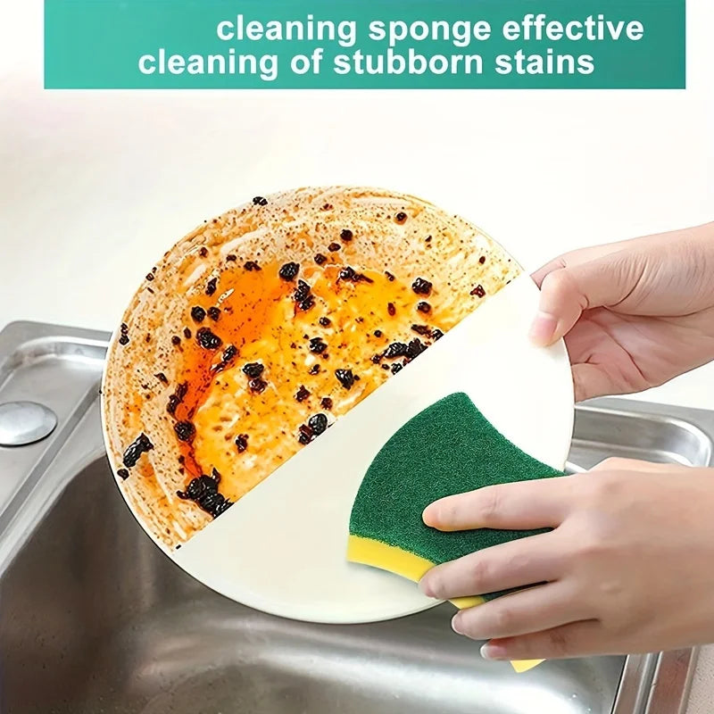 50p-2cs Scouring Pad Double Sided Scrub Bowl Pot Cleaning Sponge Dish Washing Kitchen Tools Home Clean Supplies