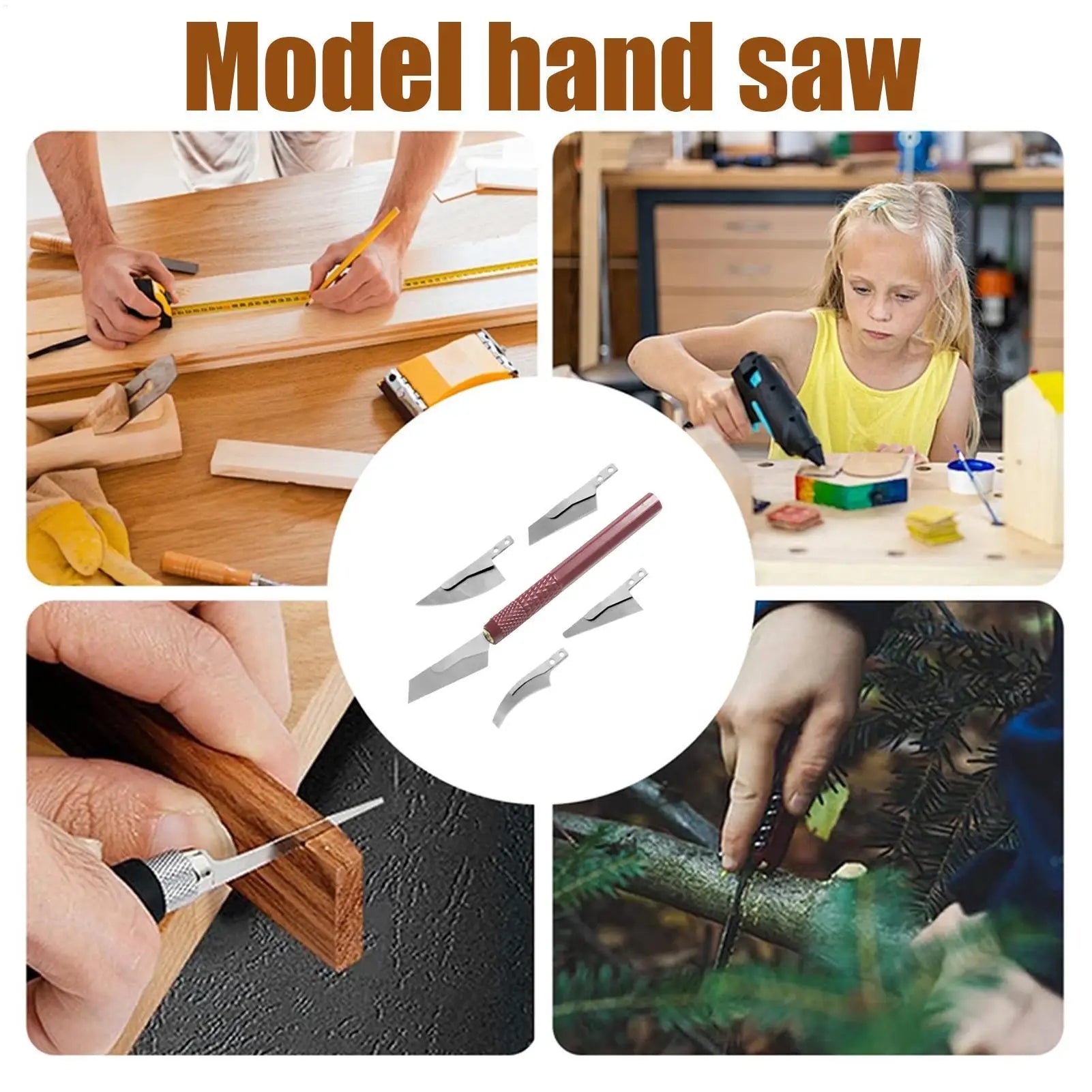 Mini Hand Saw Model Craft Tools with 4 DIY Craft Pieces Saw Blades Modelling Hobby DIY Tool Kit for Handcrafted Cutting