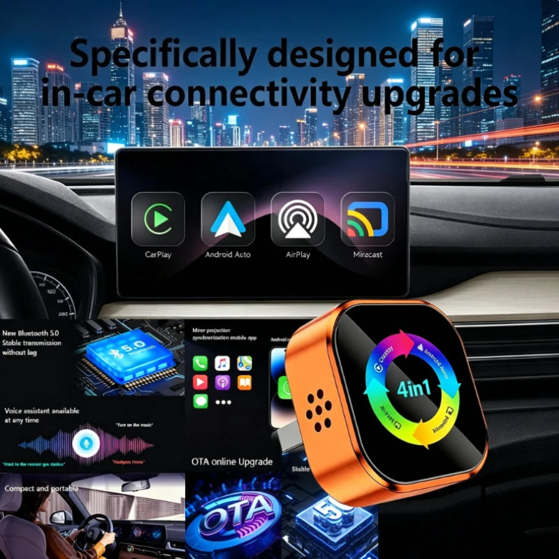 New Upgrade 4 in 1 Wireless Carplay Dongle Android Auto Adapter Mirror Link Screen Plug & Play Bluetooth for Apple and Android