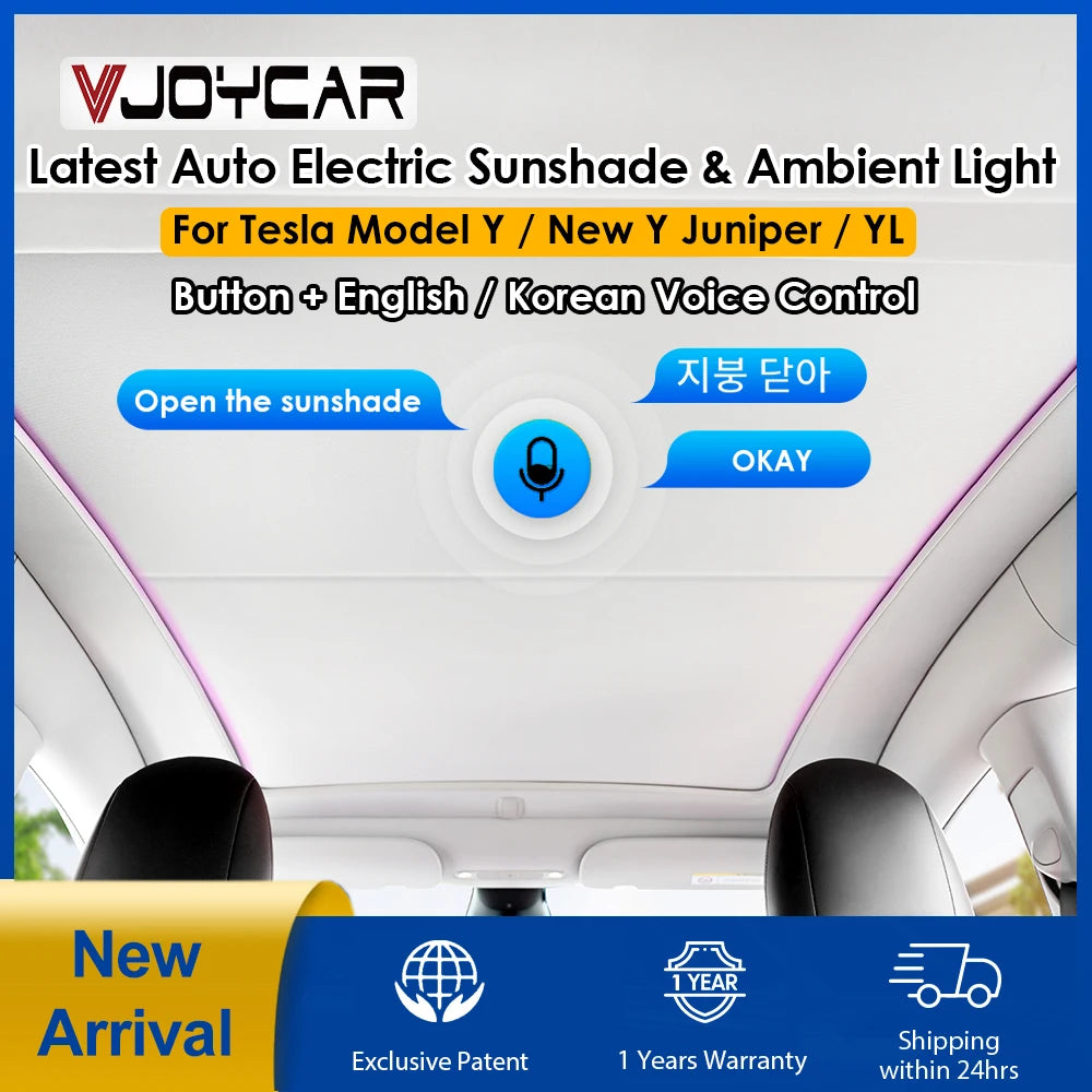 New Electric Sunshade For Tesla Model Y New Y Juniper Model Y L Ambient Light Roof Shade EN KR Voice Control Button Control