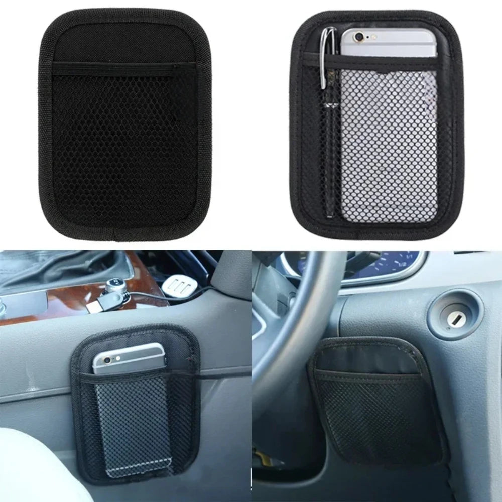 Car Leather Mesh Bag Oxford Fabric Storage Net Bags Car Interior Organizer Phones Coins Keys Storage Auto Stowing Tidying Tools