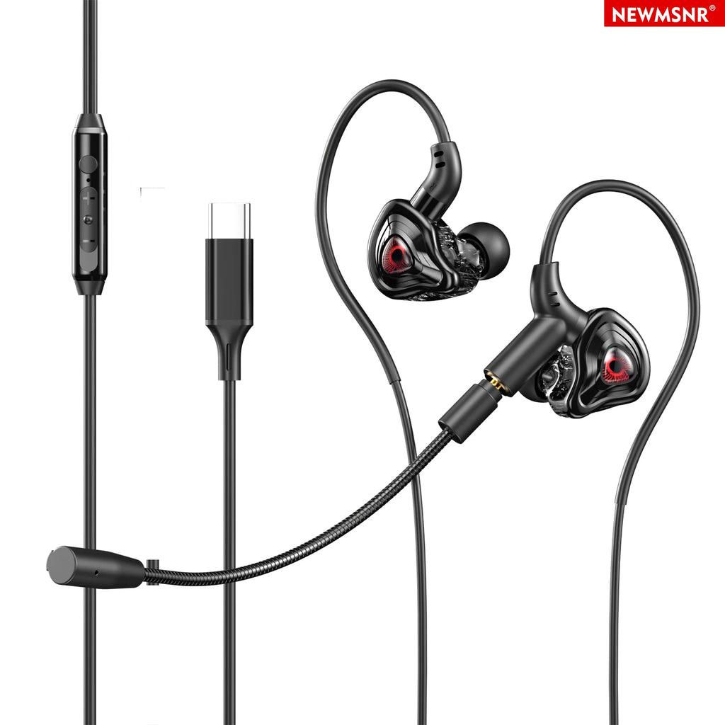 E-Sports Gaming Headphones with 2 Mics Type C&3.5mm In-ear Earphones Surround Sound Headsets with HD Mic Handsfree for Samsung