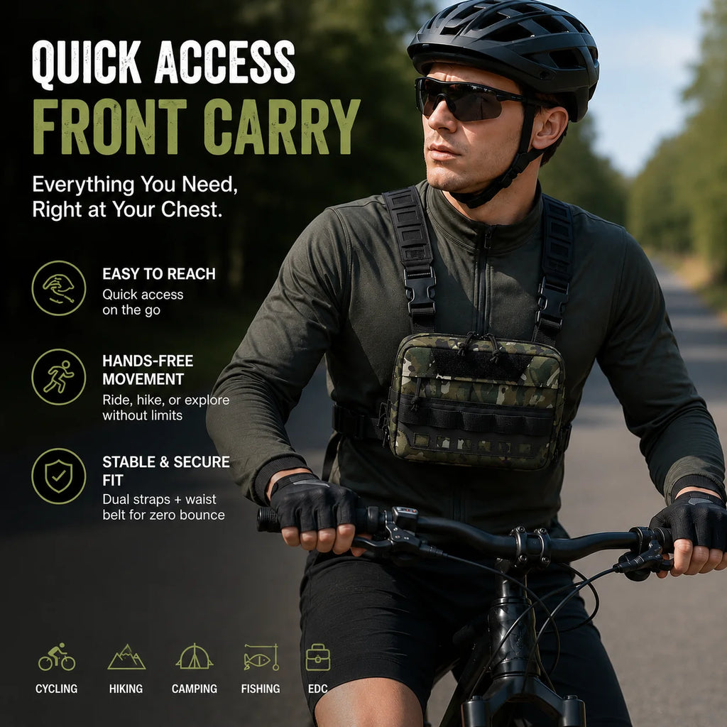 Functional Tactical Chest Bag Waist Bag Fishing MOLLE Outdoor EDC Chest Rig Pack for Cycling Hiking Camping Adjustable Harness