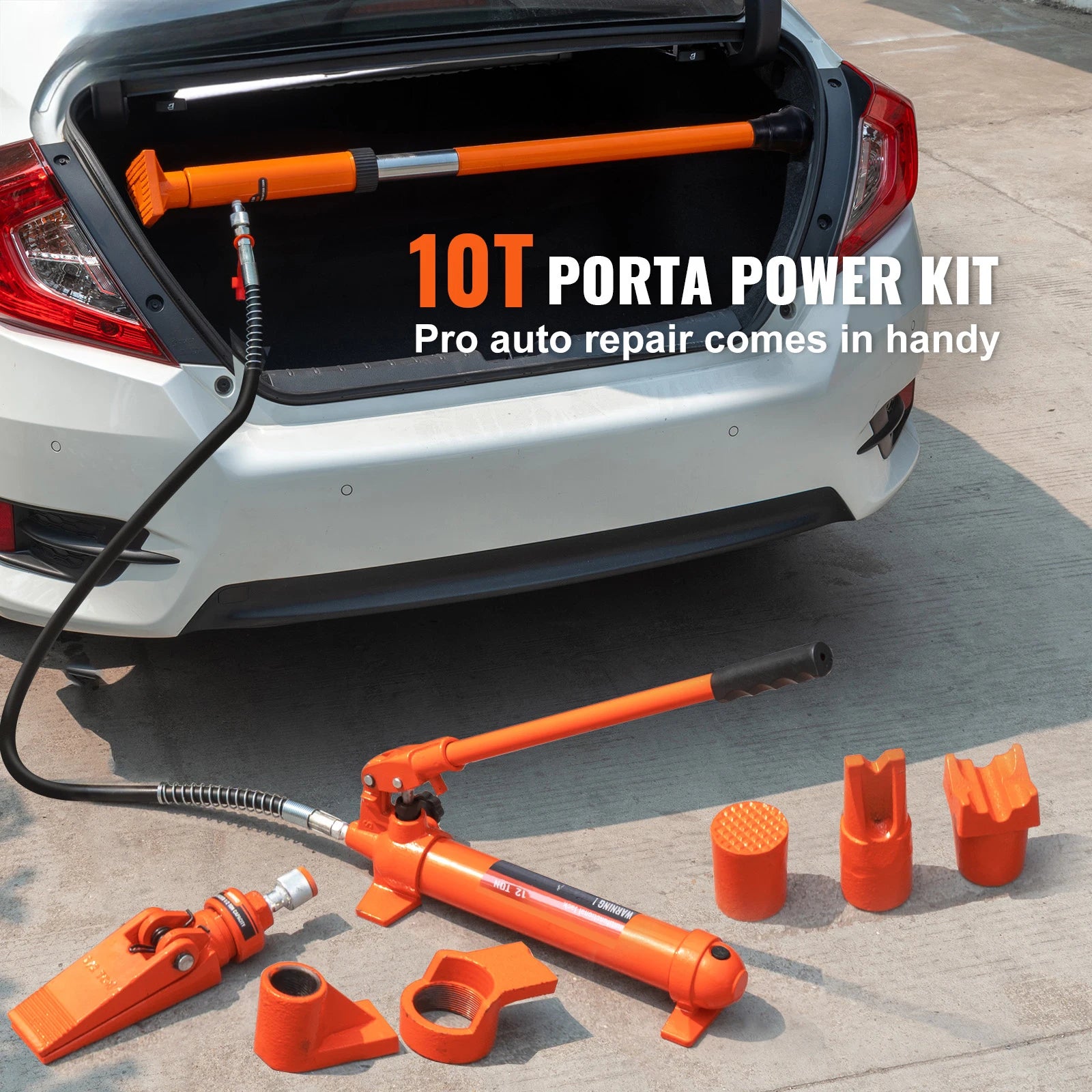 SucceBuy 10/12T Porta Power Kit Portable Hydraulic Jack with 4.6 ft/1.4 m Oil Hose Auto Body Frame Repair Kit with Storage Case