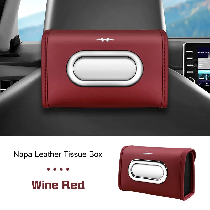 Nappa Leather Car Tissue Bag Backrest Hanging Paper Case For BYD Fang Cheng Bao Leopard 5 Denza B5 2024  Armrest Box Accessories