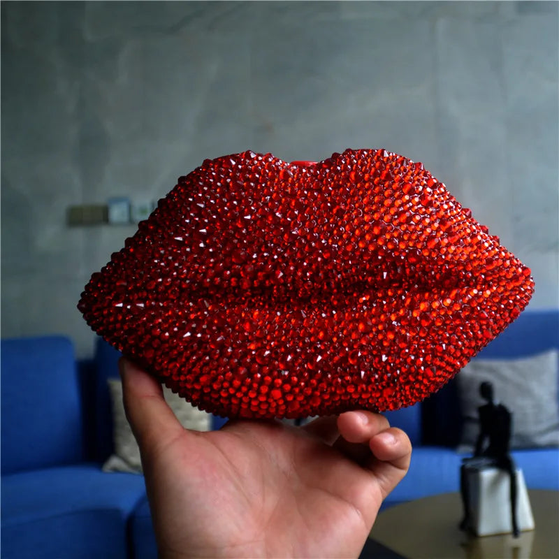 Red Lip Rhinestone Purses and Handbags Luxury Wedding Purses Women Evening Party Sexy Hot Lip Bag Diamonds Clutches Purses