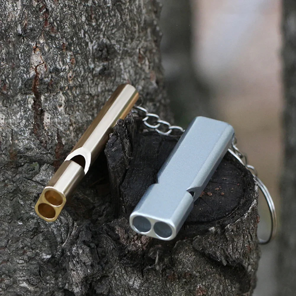Flat Aluminum Alloy Dual Frequency Survival Whistle Double Tube Outdoor Equipment Equipped EDC Tool