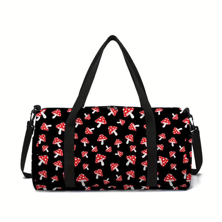 Bohemian Mushroom 2D Flat Cartoon School Travel Bag Large Capacity Zipper Luggage Bag Best Gift for Boys Girls Fashion Style