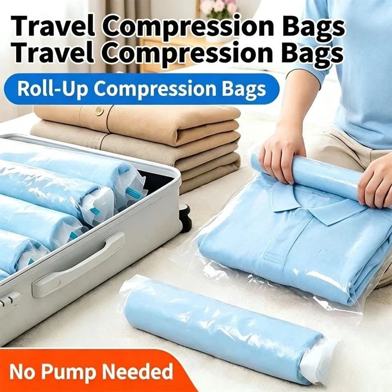 Travel Vacuum Compression Bag No Pumping Down Jacket, Duvet Storage Bag Sealed Bag Hand Rolled Vacuum for Clothing Household Use