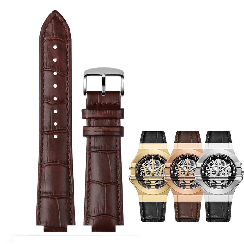 For Maserati Genuine Leather Watch Band R8821108025 R8821108039/8038/8035/8025 Trident Raised Mouth Strap Watchband 21mm 24mm
