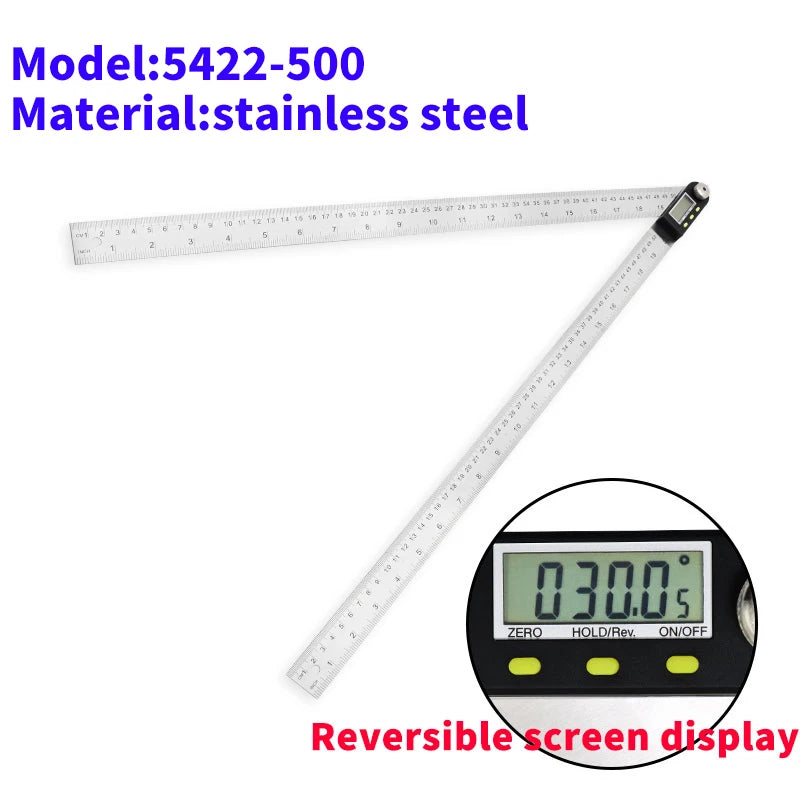 20Inches/500mm Digital Angle Ruler and Stainless Steel Digital Angle Finder Precision Angle Measuring Tool