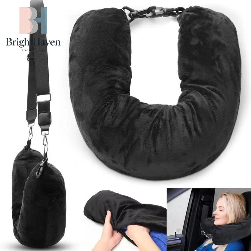 Travel Neck Pillow With Fillable Clothing Storage Bag U-Shaped Pillowcase Crystal Fleece Neck Pillow Cover For Airplane Travel