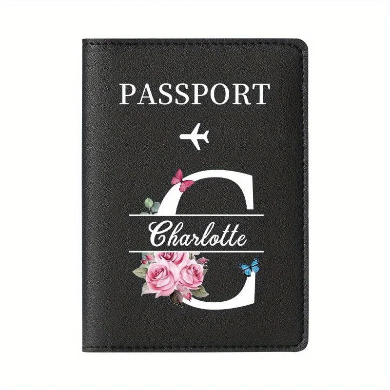 Personalized Custom Black Passport Holder with Custom Name - 26 Letters and Surname. Fashionable Foldable Travel Accessory