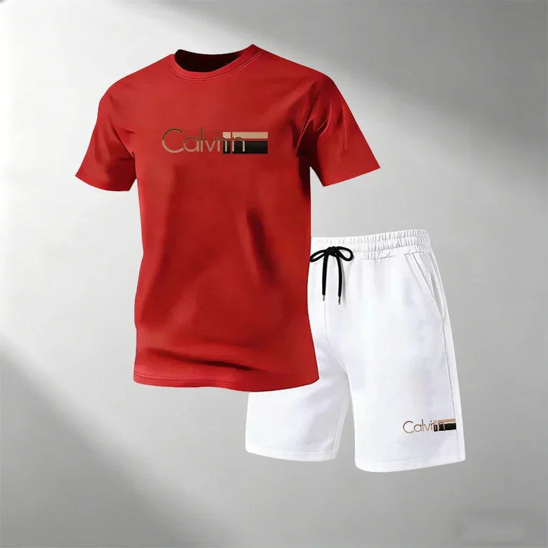 2026 Summer Men Streetwear Two Piece Set O Neck T Shirt Sports Shorts Quick Dry Fitness Running Outfit Fashion Casual Tracksuit