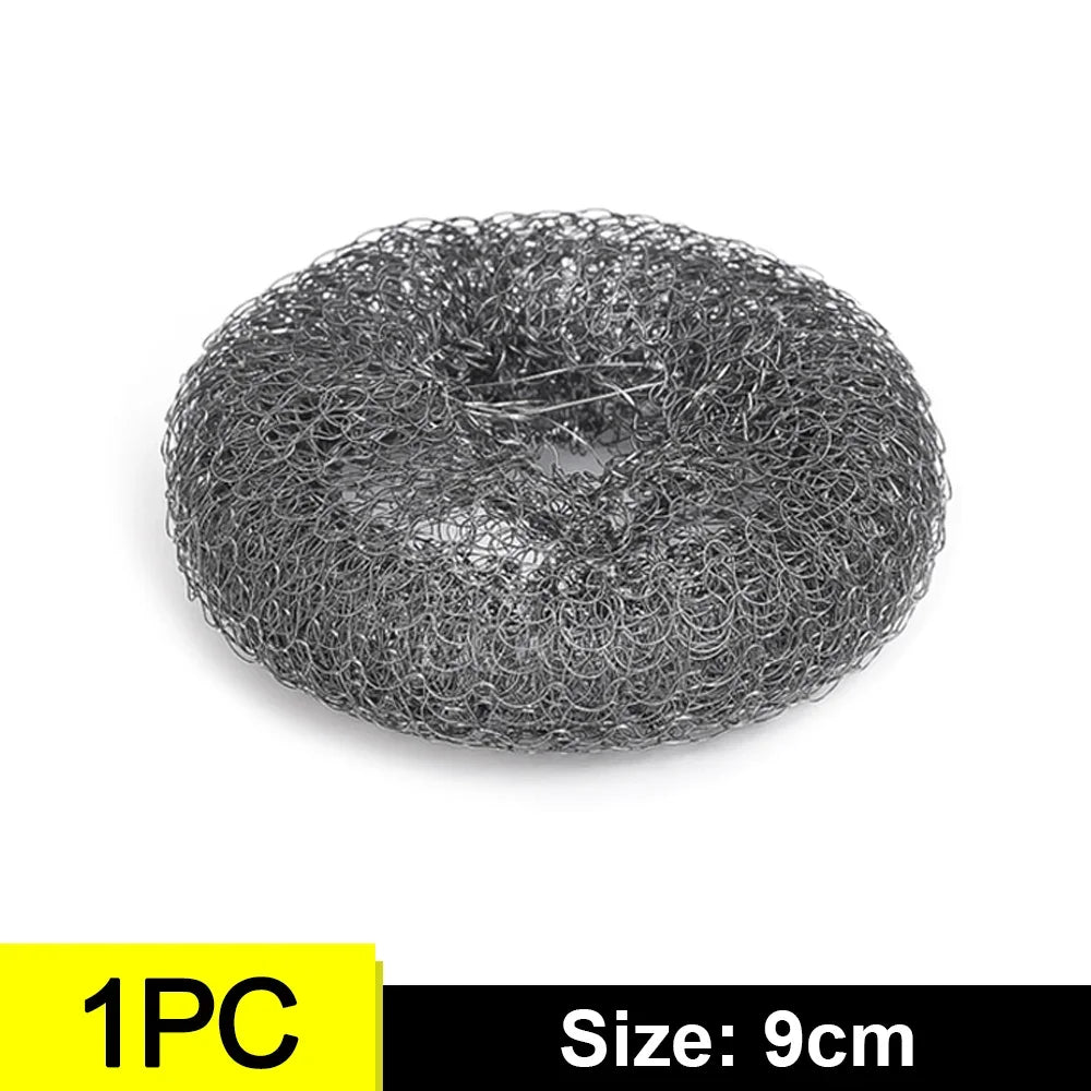 6-1Pcs Kitchen Stainless Steel Washing Brush Metal Sponge Scrubber With Handle For Dishes Pots Pans Grills Sink Cleaning Tools