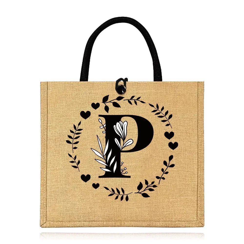Flax Bag Fastener Handbag Organizer Storage Jute Tote Bags Imitation Cotton Women Valise Portable Garland Letter Printing Series