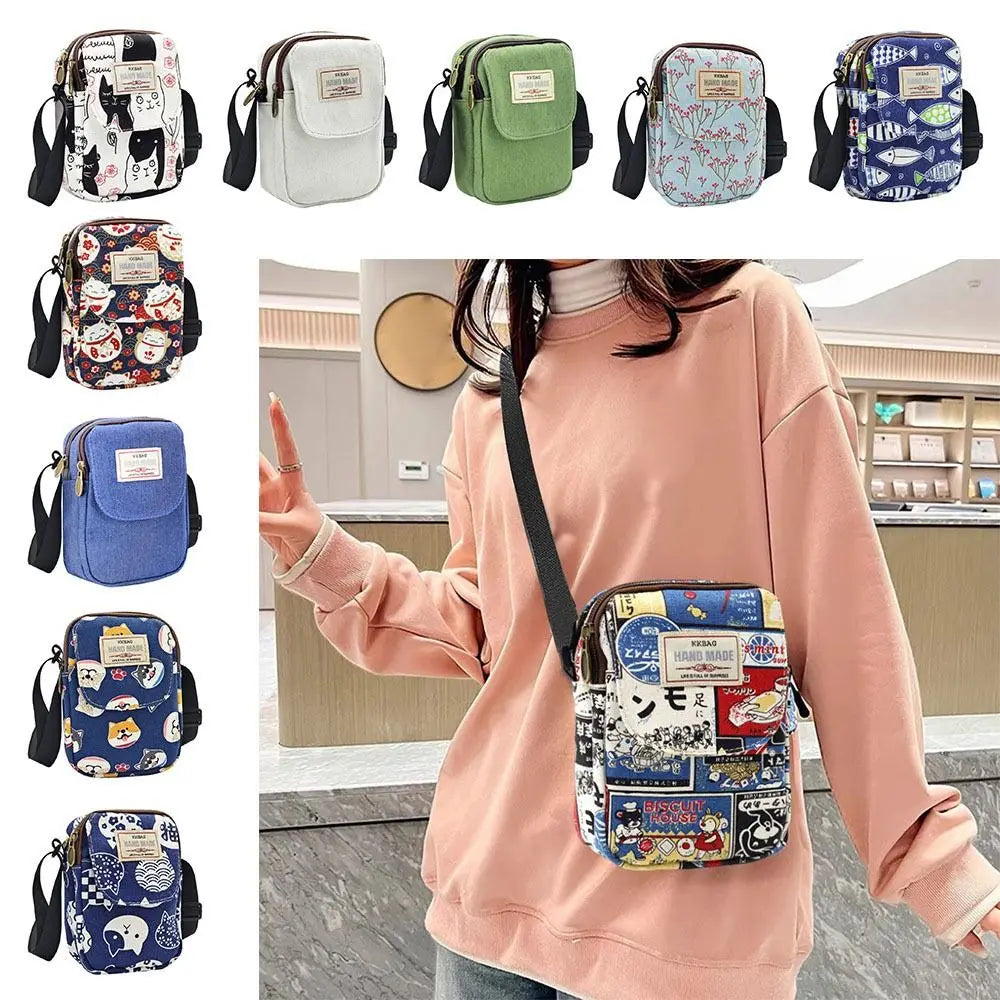 Cartoon Printed Shoulder Handbag Oxford Cloth Square Crossbody Messenger Bags Large Capacity Cosmetic Bag