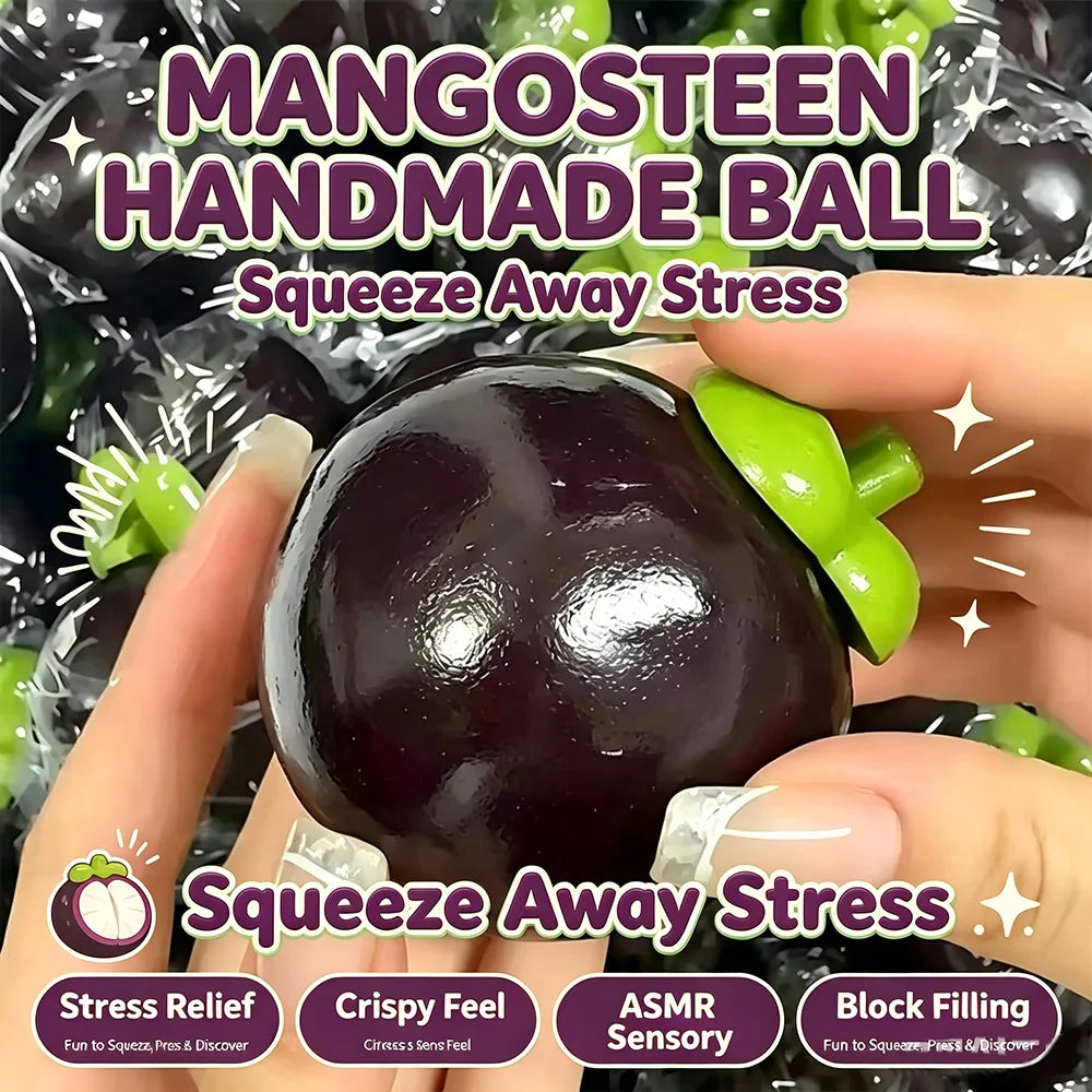 Soft Handmade Crispy Mangosteen Stress Ball Fidget Toy Crunchy Squeeze Ball Round Blocks Filled ASMR Anti Stress Toys for Adults