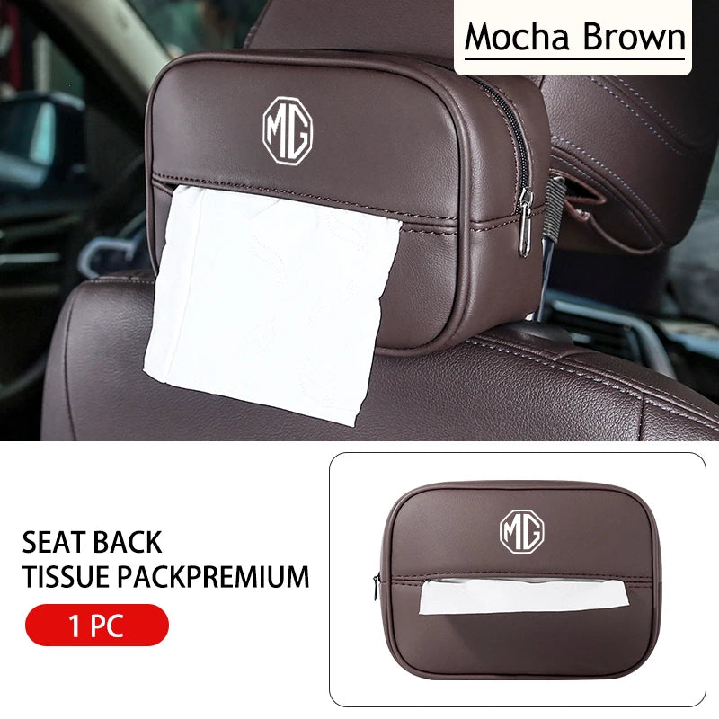 Universal Car Tissue Box Leather Auto Seat Back Tissue Dispenser For MG 6 3 5 7 TF ZR ZS HS GS GT Hector RX5 RX8 350 550