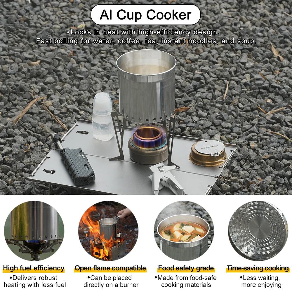 Soomloom Portable Heat-Focused Fast Boil Cooker, High-Efficiency Heat Camping Pot with Heat Exchanger, Quick Burn Coffee Cup